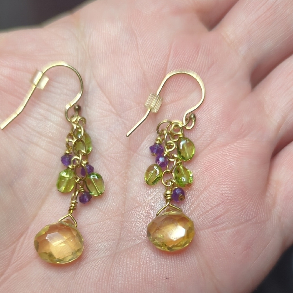 Gold and Green Gemstone Dangle Earrings